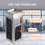 Thùng rác đá hoa cương đen inox trắng HTI-14A-B2