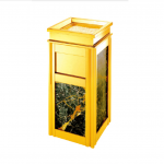 Thùng rác inox mạ vàng đá đen có gạt tàn HTG-14B-B2