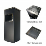 Thùng rác sơn đen vuông có gạt tàn HTS50-GT