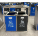 Thùng rác inox 2 ngăn có gạt tàn HTI2N-GT01