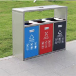 Thùng rác sơn đen 3 ngăn có gạt tàn HTS3N-GT