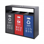 Thùng rác inox 3 ngăn có gạt tàn HTI3N-GT