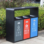 Thùng rác inox 3 ngăn có gạt tàn HTI3N-GT