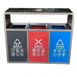 Thùng rác inox 3 ngăn có gạt tàn HTI3N-GT01