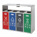 Thùng rác inox 4 ngăn có gạt tàn HTI4N-GT