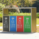 Thùng rác inox 4 ngăn có gạt tàn HTI4N-GT