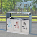 Thùng rác inox 3 ngăn có gạt tàn HTI3NH-GT