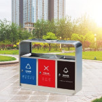 Thùng rác inox 3 ngăn có gạt tàn HTI3NM-GT