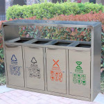 Thùng rác inox 4 ngăn có gạt tàn HTI4NH1-GT