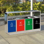 Thùng rác inox 4 ngăn có gạt tàn HTI4NH1-GT