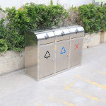 Thùng rác inox 3 ngăn cửa đẩy HTI3N-B