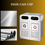 Thùng rác inox 2 ngăn có gạt tàn HTI2N72-GT