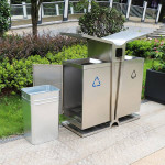 Thùng rác inox 2 ngăn có gạt tàn HTI2N58-GT