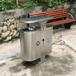 Thùng rác inox 2 ngăn có gạt tàn HTI2N167-GT