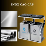 Thùng rác inox 2 ngăn có gạt tàn HTI2N115-GT