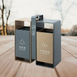 Thùng rác sơn màu 2 ngăn không gạt tàn HTI2N63