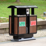 Thùng rác ngoài trời thép phun sơn giả gỗ hai ngăn HTSO-2-16