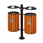 Thùng rác giả gỗ treo đôi ngoài trời có gạt tàn HTSOD-07