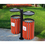 Thùng rác giả gỗ treo đôi ngoài trời có gạt tàn HTSOD-07