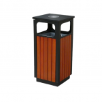 Thùng rác giả gỗ khung thép phun sơn vuông có gạt tàn HTSOD-37
