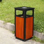 Thùng rác giả gỗ khung thép phun sơn vuông có gạt tàn HTSOD-37