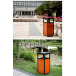 Thùng rác giả gỗ khung thép phun sơn vuông có gạt tàn HTSOD-37