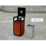 Thùng rác giả gỗ khung thép phun sơn vuông có gạt tàn HTSOD-37