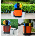 Thùng rác thép phun sơn 2 màu kết hợp nhựa giả gỗ HTS52A