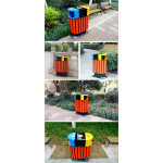 Thùng rác thép phun sơn 2 màu kết hợp nhựa giả gỗ HTS52A