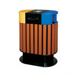 Thùng rác thép phun sơn 2 màu kết hợp nhựa giả gỗ HTS52A