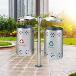 Thùng rác inox treo đôi ngoài trời có gạt tàn HTI58-Q
