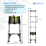 Thang nhôm rút đơn Nikita ALU40 khoảng cách bậc 40cm chống trượt TY-430
